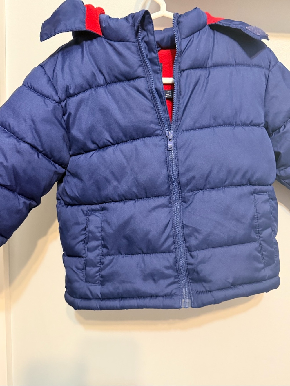 Kids Navy Puffer Jacket with Red Trim